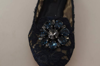 Dolce & Gabbana Blue Crystal Loafer Lace Ballet Flats