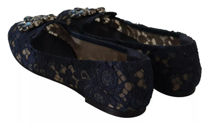 Dolce & Gabbana Blue Crystal Loafer Lace Ballet Flats