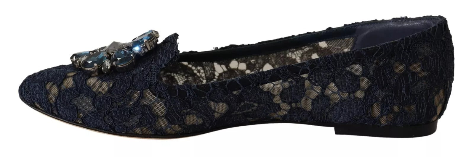 Dolce & Gabbana Blue Crystal Loafer Lace Ballet Flats