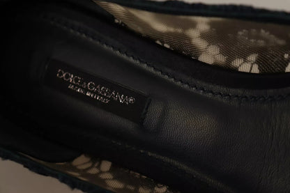 Dolce & Gabbana Blue Crystal Loafer Lace Ballet Flats