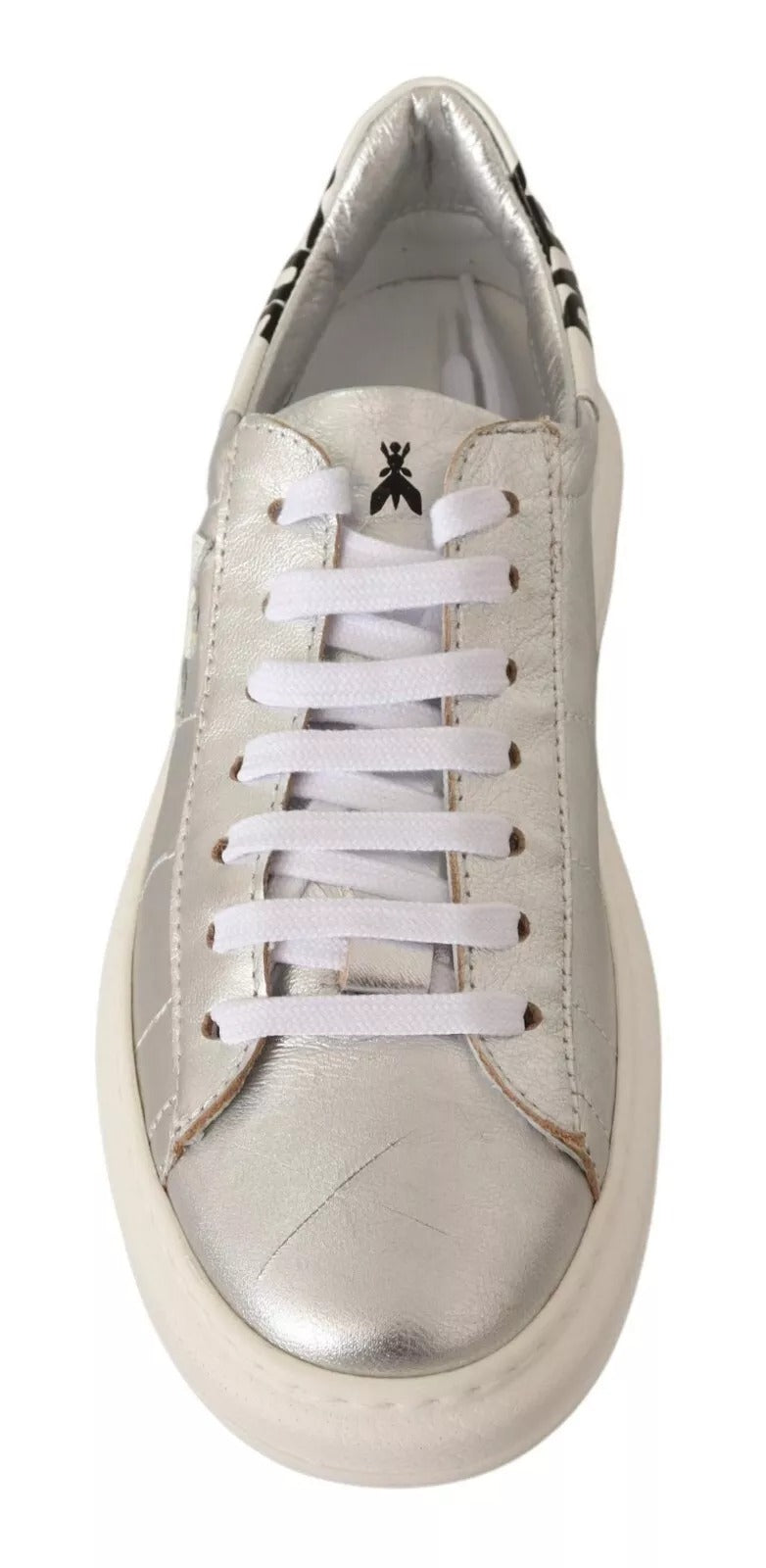 Patrizia Pepe Silver Full Grain Leather Lace Up Sneakers