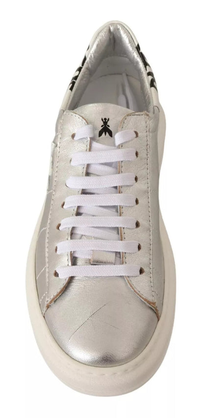 Patrizia Pepe Silver Full Grain Leather Lace Up Sneakers