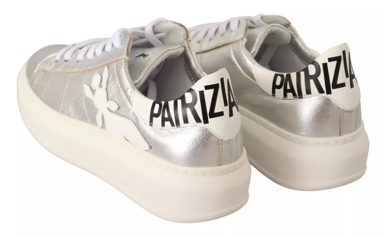Patrizia Pepe Silver Full Grain Leather Lace Up Sneakers
