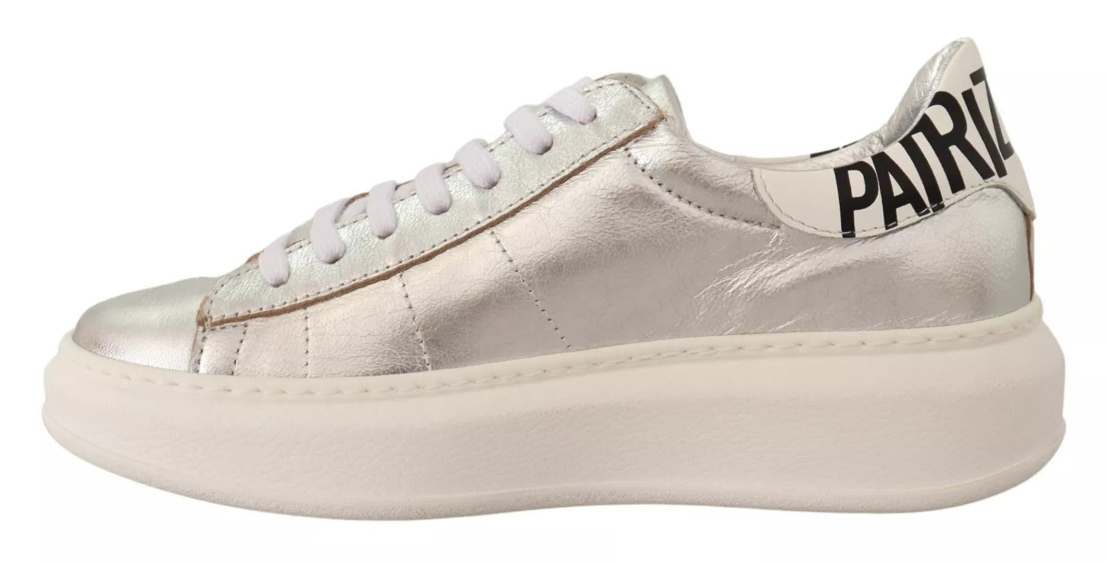 Patrizia Pepe Silver Full Grain Leather Lace Up Sneakers