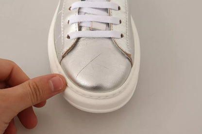 Patrizia Pepe Silver Full Grain Leather Lace Up Sneakers