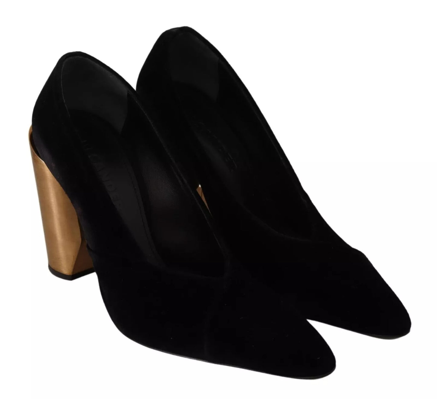 Jil Sander Black Leather Suede Block Heel Pumps