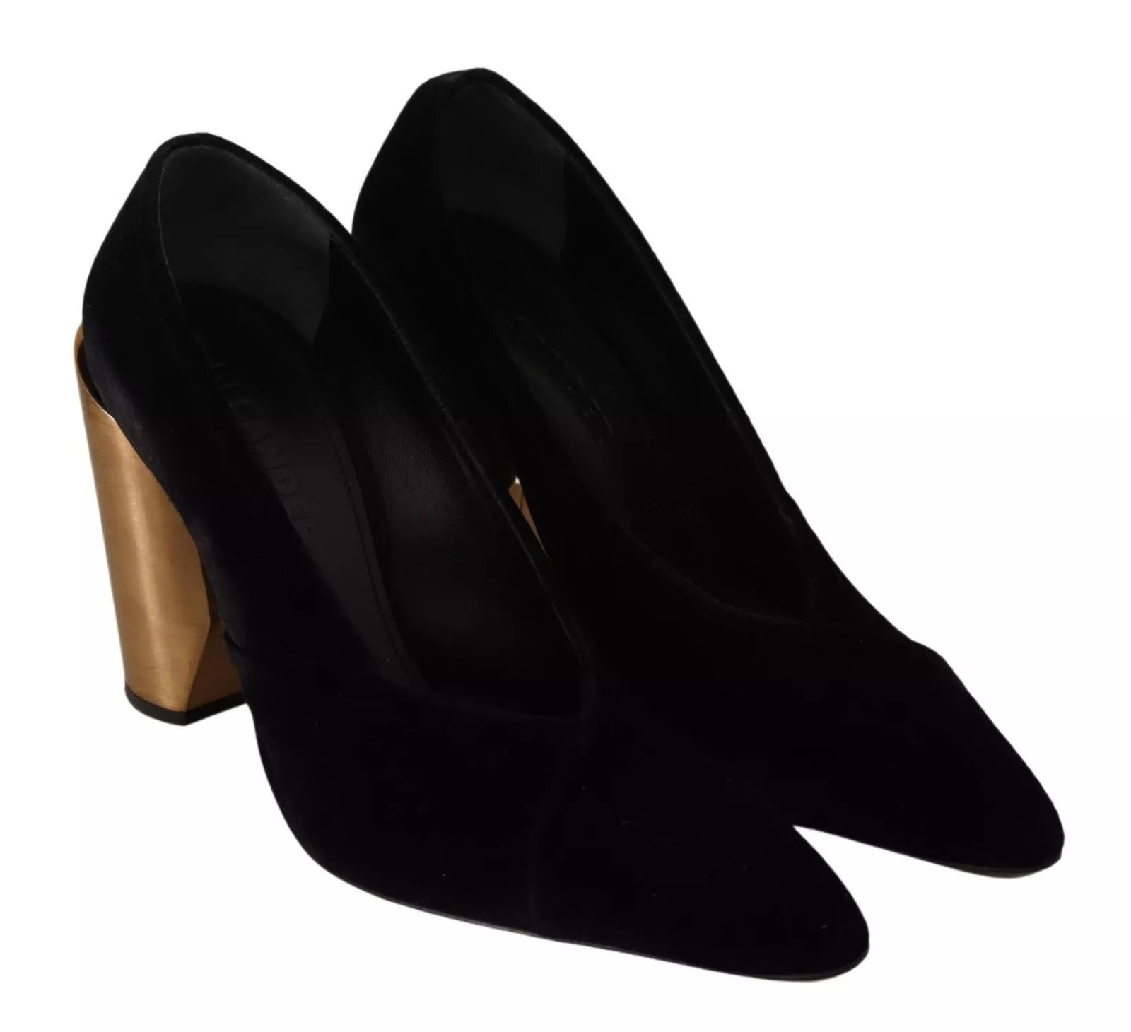 Jil Sander Black Leather Suede Block Heel Pumps