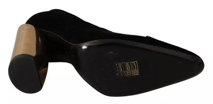 Jil Sander Black Leather Suede Block Heel Pumps