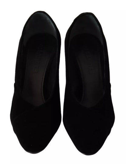Jil Sander Black Leather Suede Block Heel Pumps