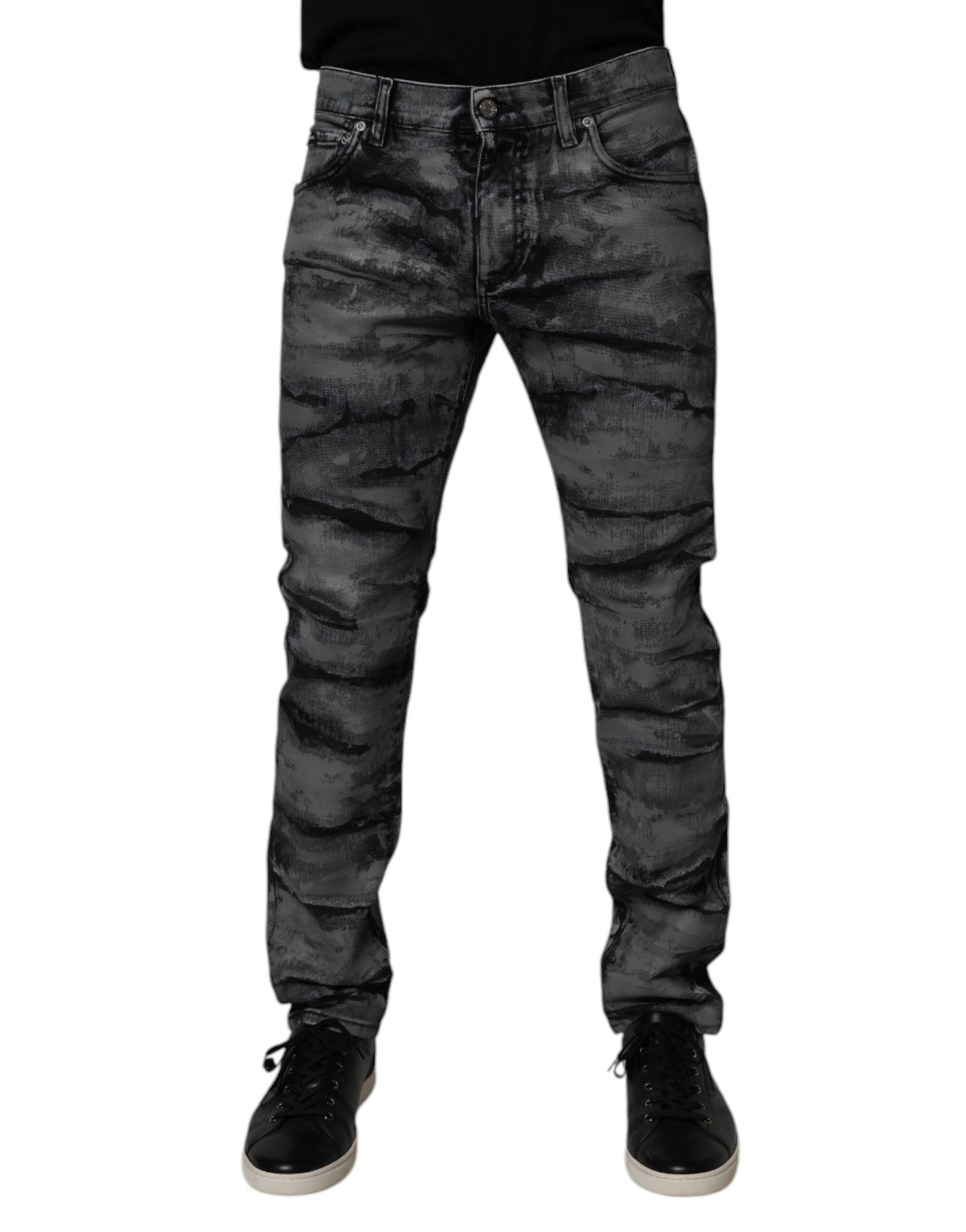 Dolce & Gabbana Gray Tie Dye Cotton Skinny Men's Denim Jeans