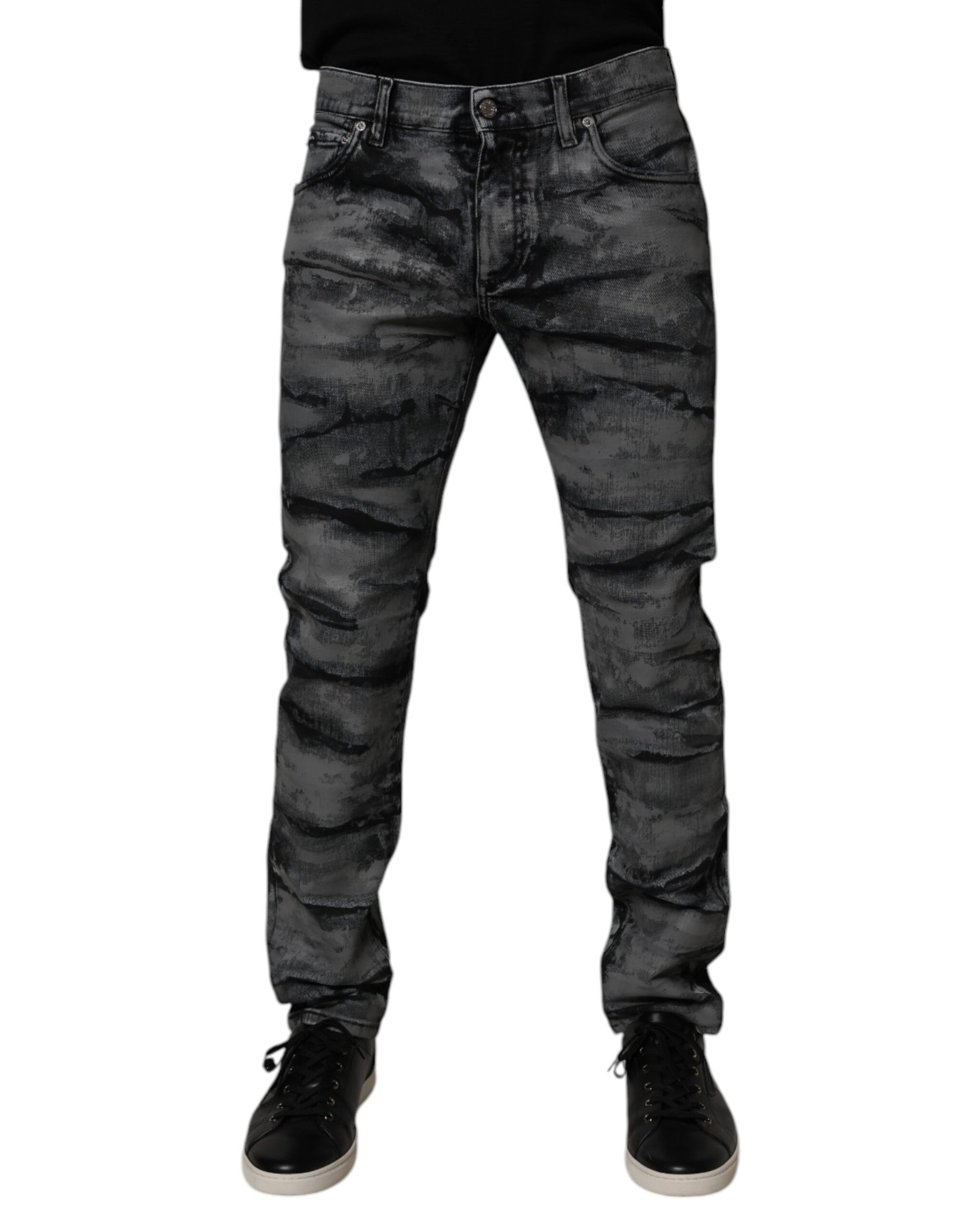 Dolce & Gabbana Gray Tie Dye Cotton Skinny Men's Denim Jeans