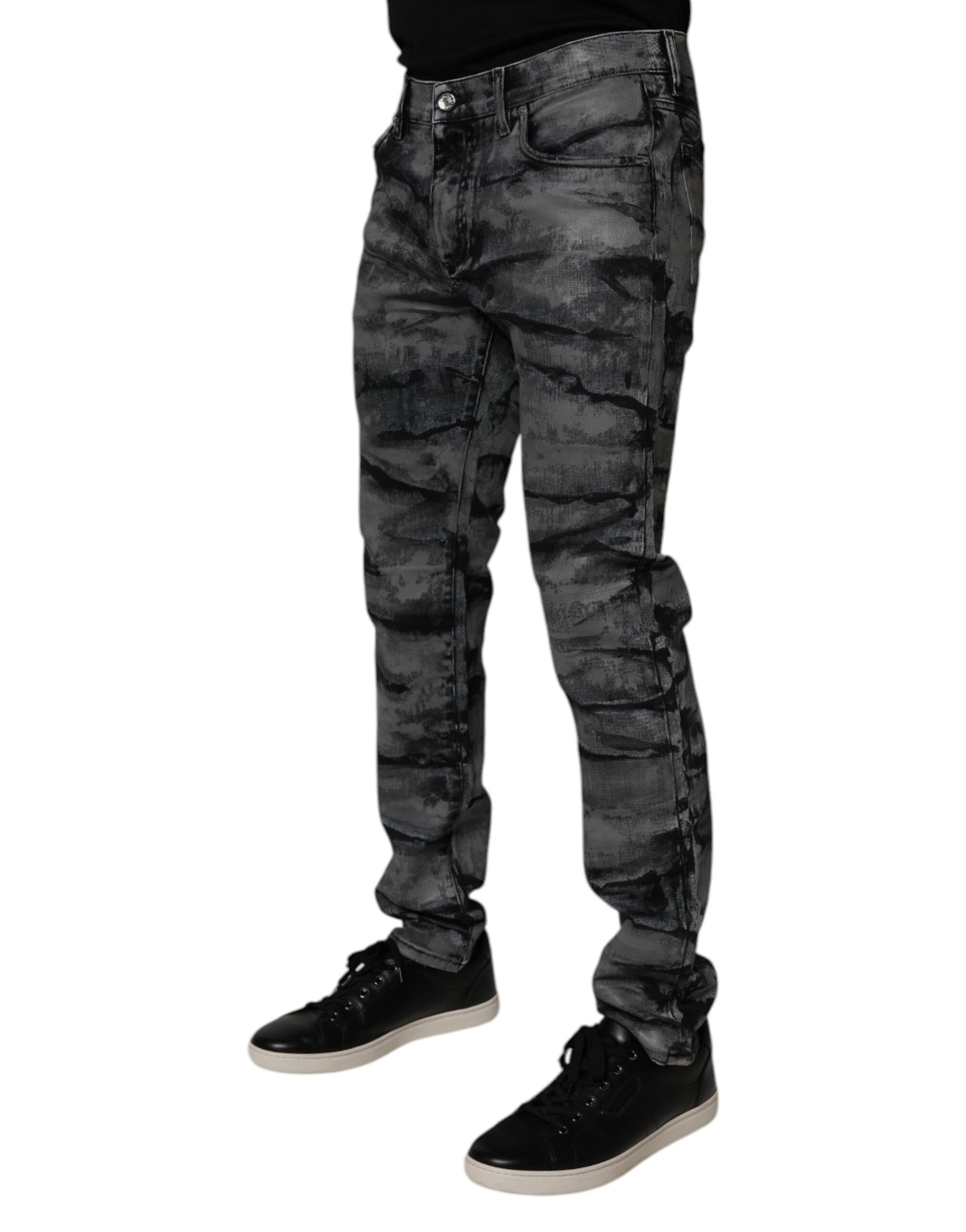 Dolce & Gabbana Gray Tie Dye Cotton Skinny Men's Denim Jeans