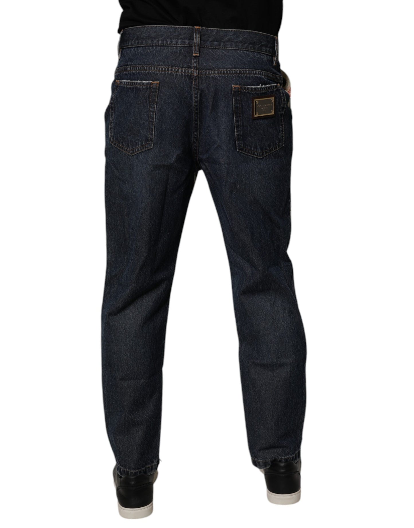 Dolce & Gabbana Beige Blue Floral Cotton Men's Denim Jeans