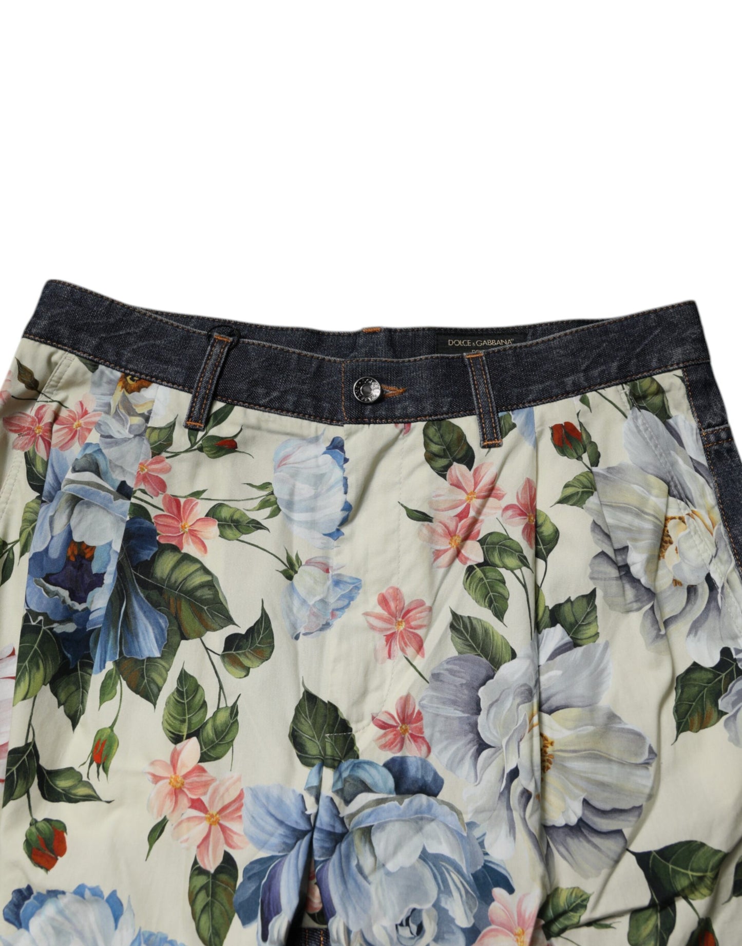 Dolce & Gabbana Beige Blue Floral Cotton Men's Denim Jeans