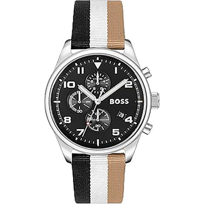 Hugo Boss Men’s Black & White Leather Chronograph Watch