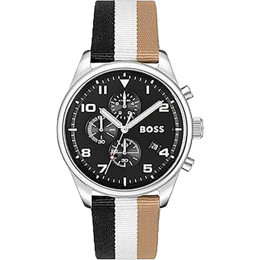 Hugo Boss Men’s Black & White Leather Chronograph Watch