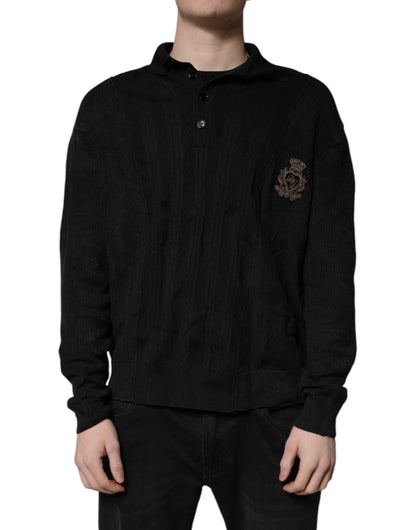 Dolce & Gabbana Black Heraldic Silk Buttoned Jumper