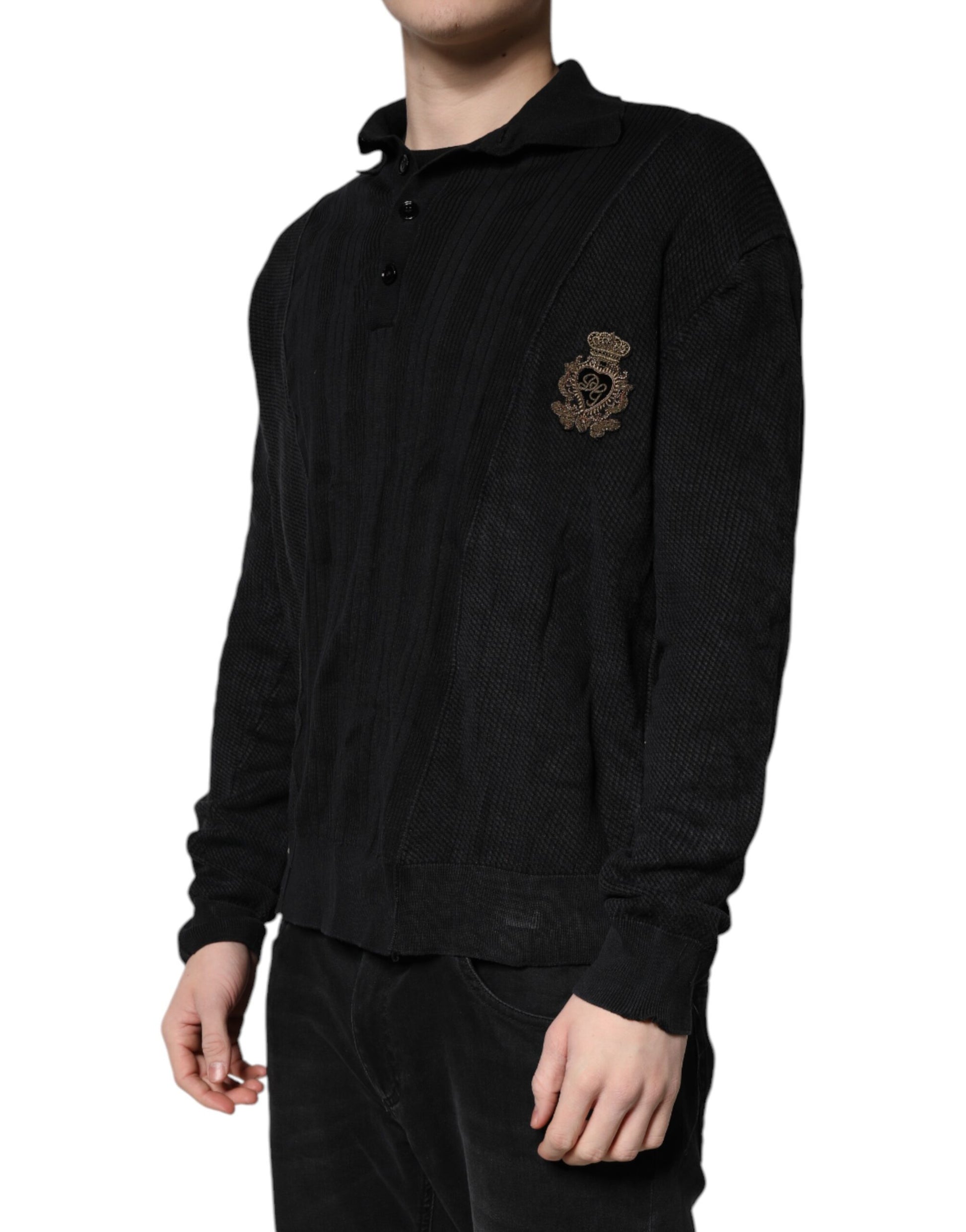 Dolce & Gabbana Black Heraldic Silk Buttoned Jumper