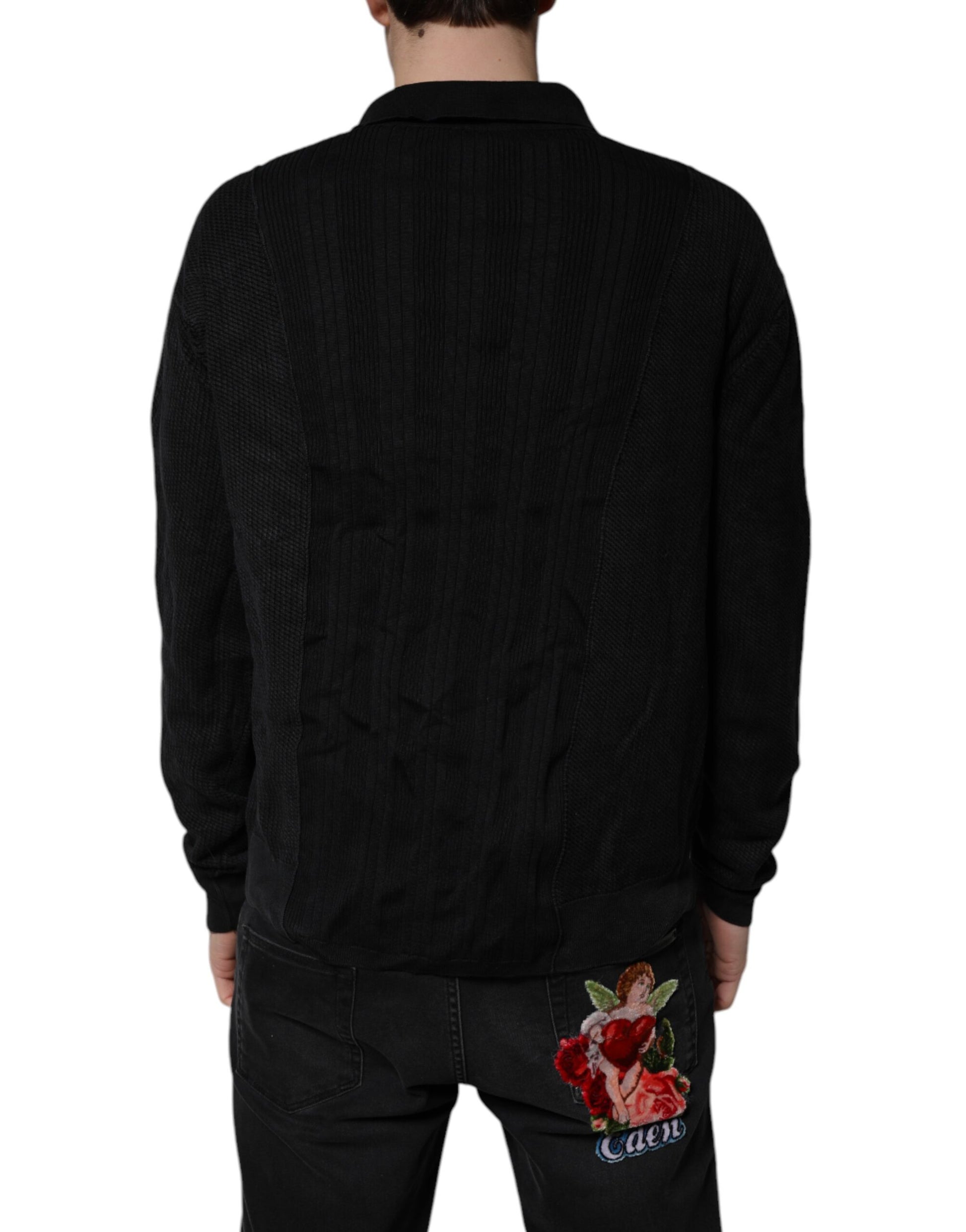Dolce & Gabbana Black Heraldic Silk Buttoned Jumper