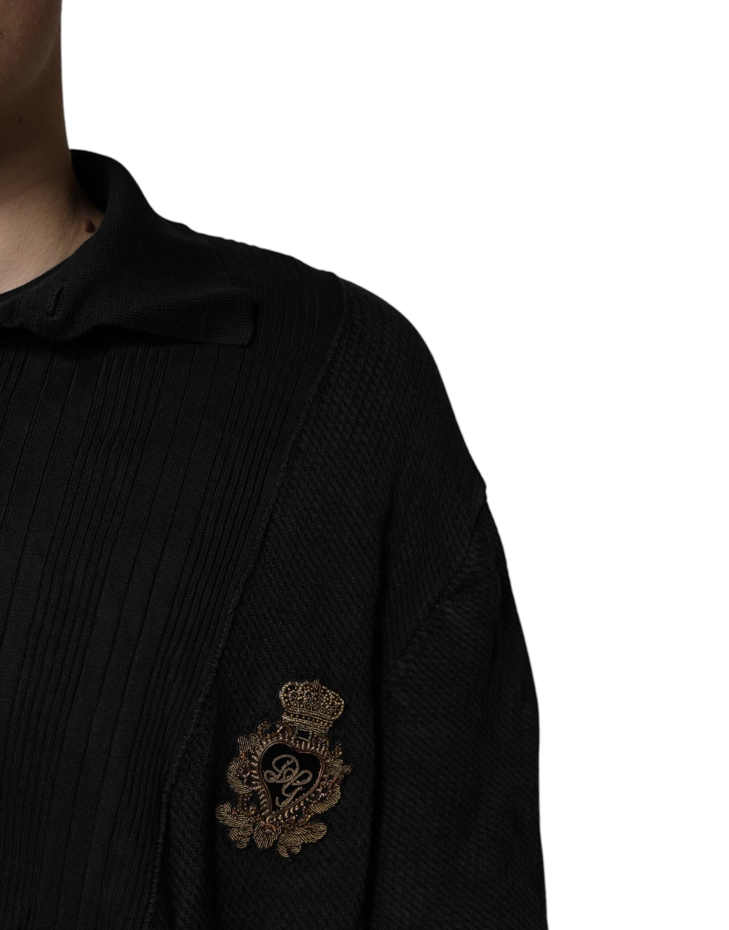 Dolce & Gabbana Black Heraldic Silk Buttoned Jumper
