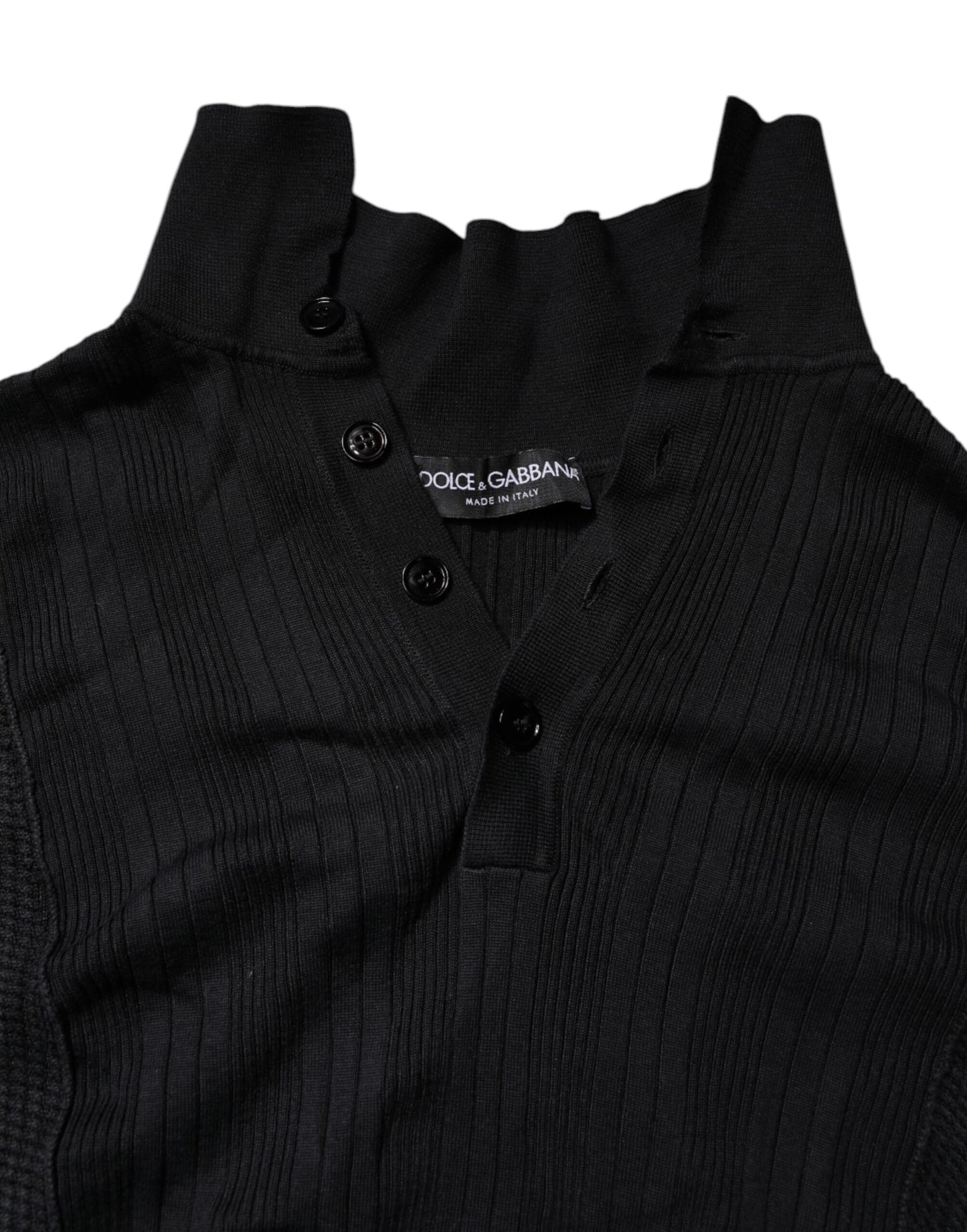 Dolce & Gabbana Black Heraldic Silk Buttoned Jumper