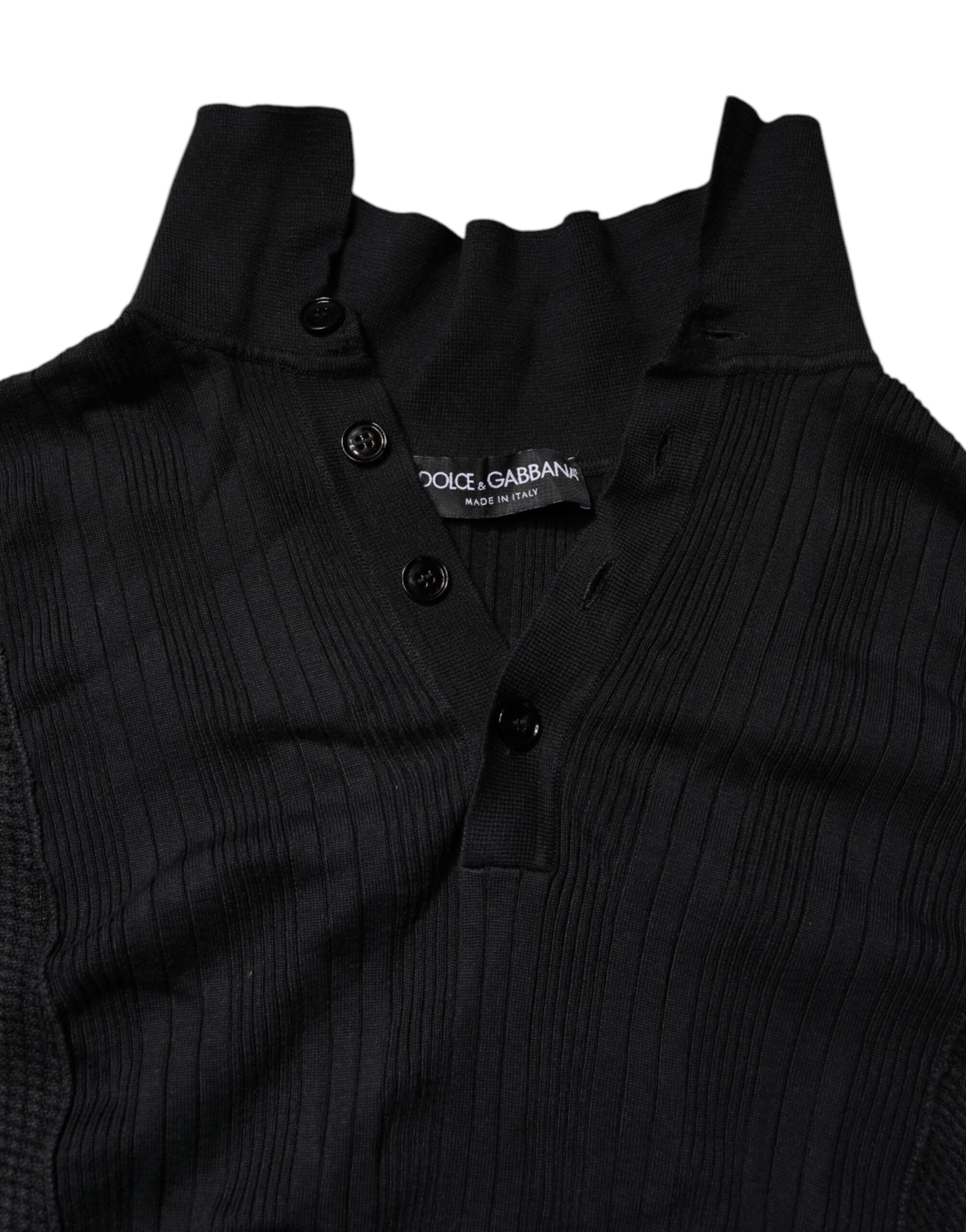Dolce & Gabbana Black Heraldic Silk Buttoned Jumper