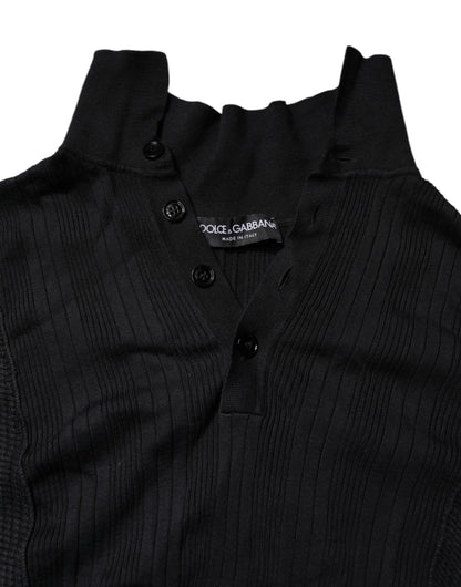 Dolce & Gabbana Black Heraldic Silk Buttoned Jumper