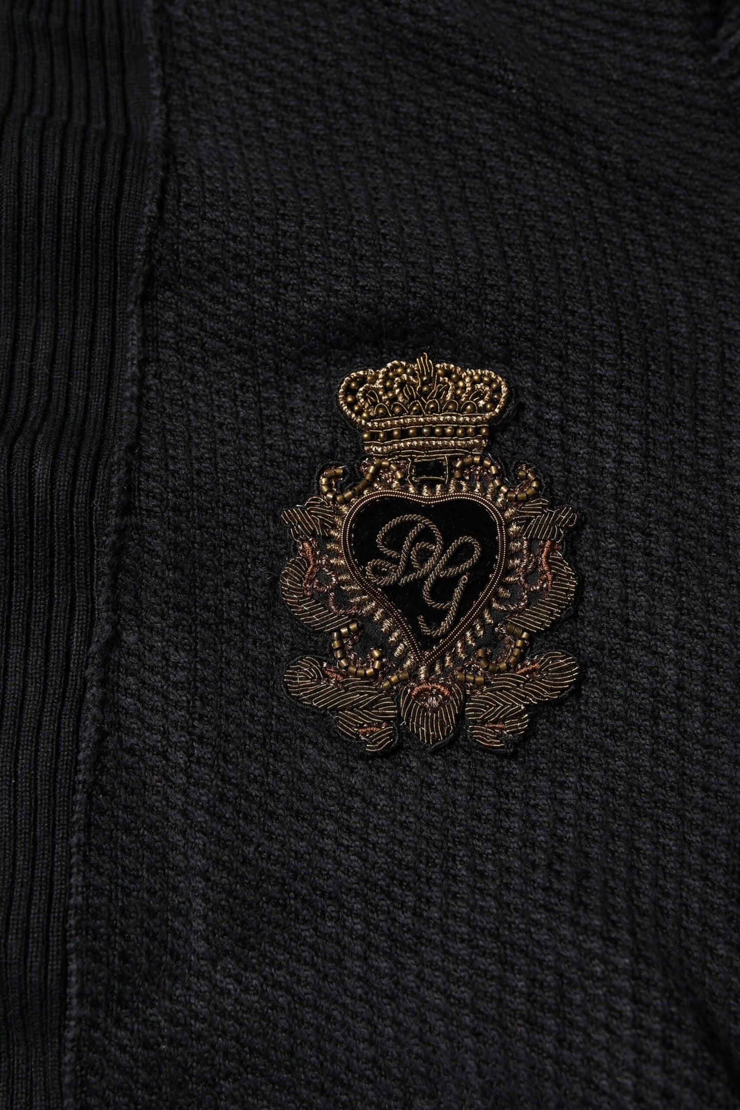 Dolce & Gabbana Black Heraldic Silk Buttoned Jumper