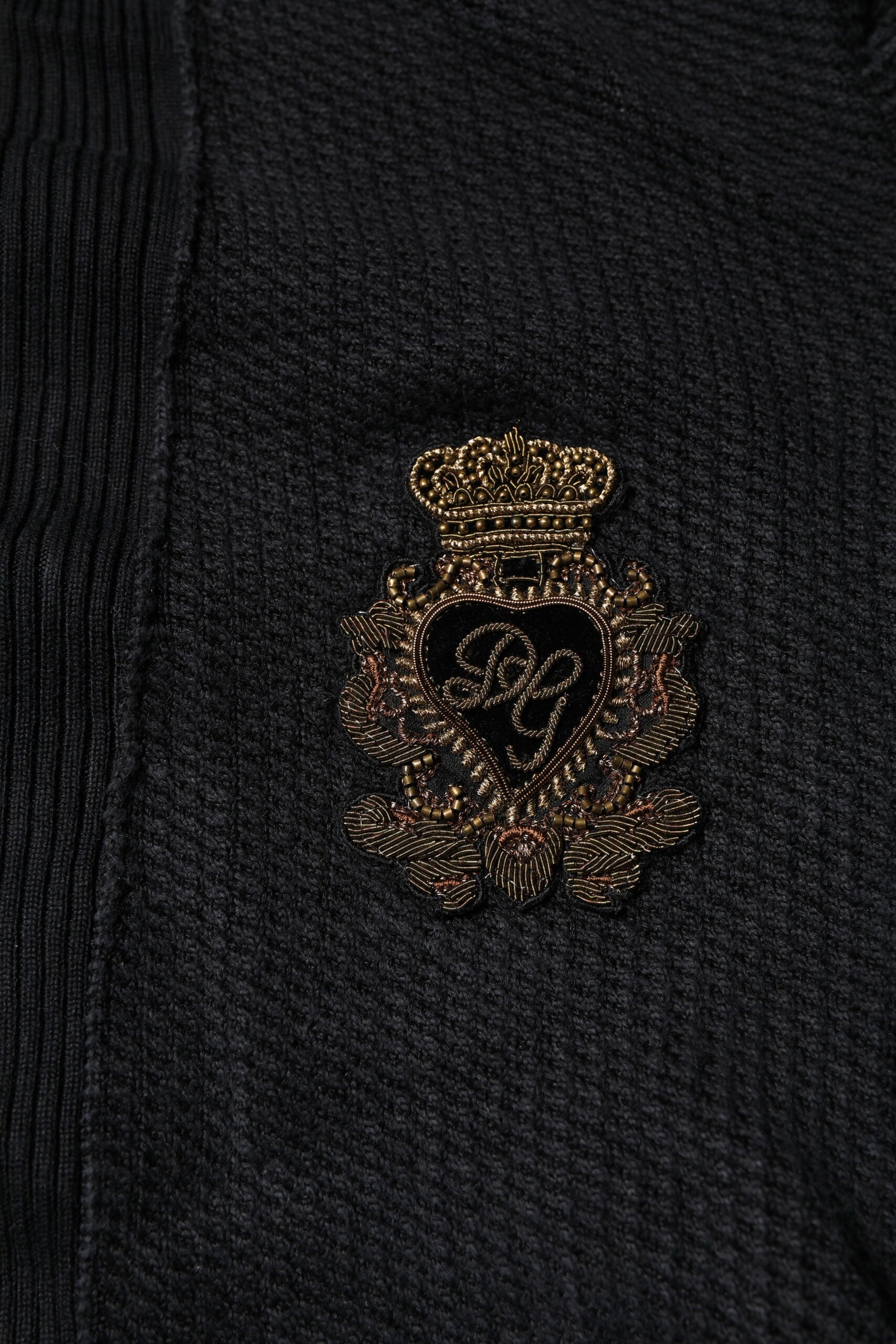 Dolce & Gabbana Black Heraldic Silk Buttoned Jumper