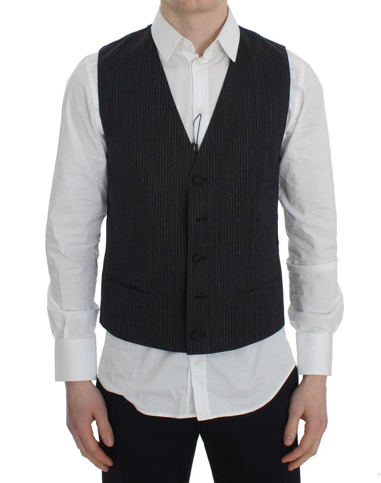  - Elegant Gray Striped Wool Vest