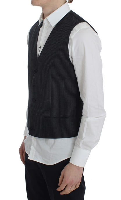  - Elegant Gray Striped Wool Vest