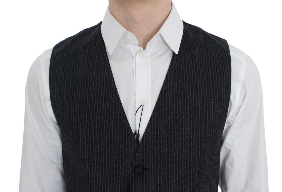  - Elegant Gray Striped Wool Vest