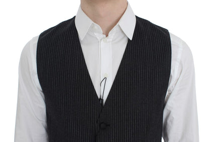  - Elegant Gray Striped Wool Vest