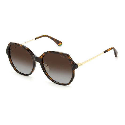 Polaroid Women's Sunglasses – Brown Havana Butterfly Style, 57mm
