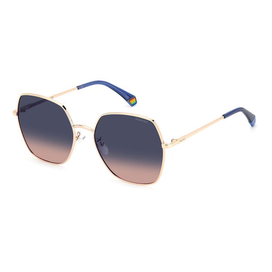Polaroid Women's Sunglasses – Gold and Blue Metal Frame with Polarized Lenses, 58mm