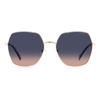 Polaroid Women's Sunglasses – Gold and Blue Metal Frame with Polarized Lenses, 58mm