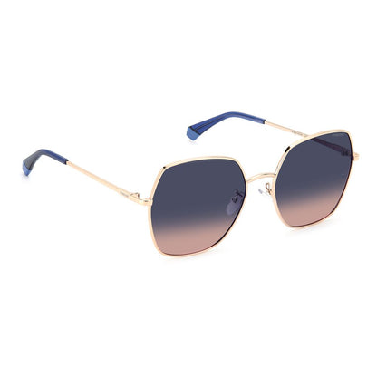 Polaroid Women's Sunglasses – Gold and Blue Metal Frame with Polarized Lenses, 58mm