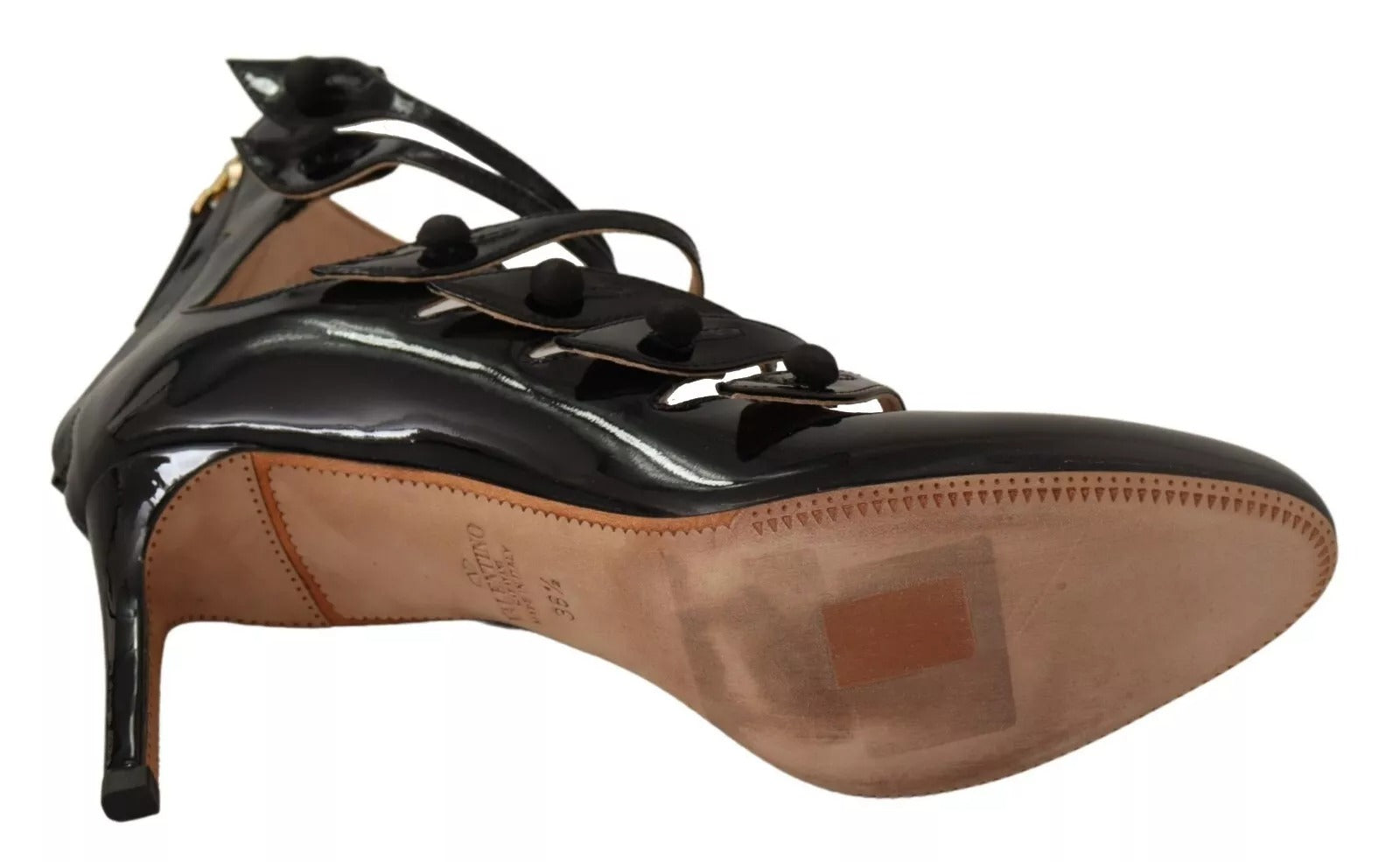 Valentino Black Multi Strap Leather Mid Heels Pumps