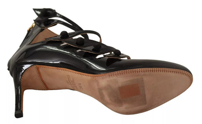Valentino Black Multi Strap Leather Mid Heels Pumps