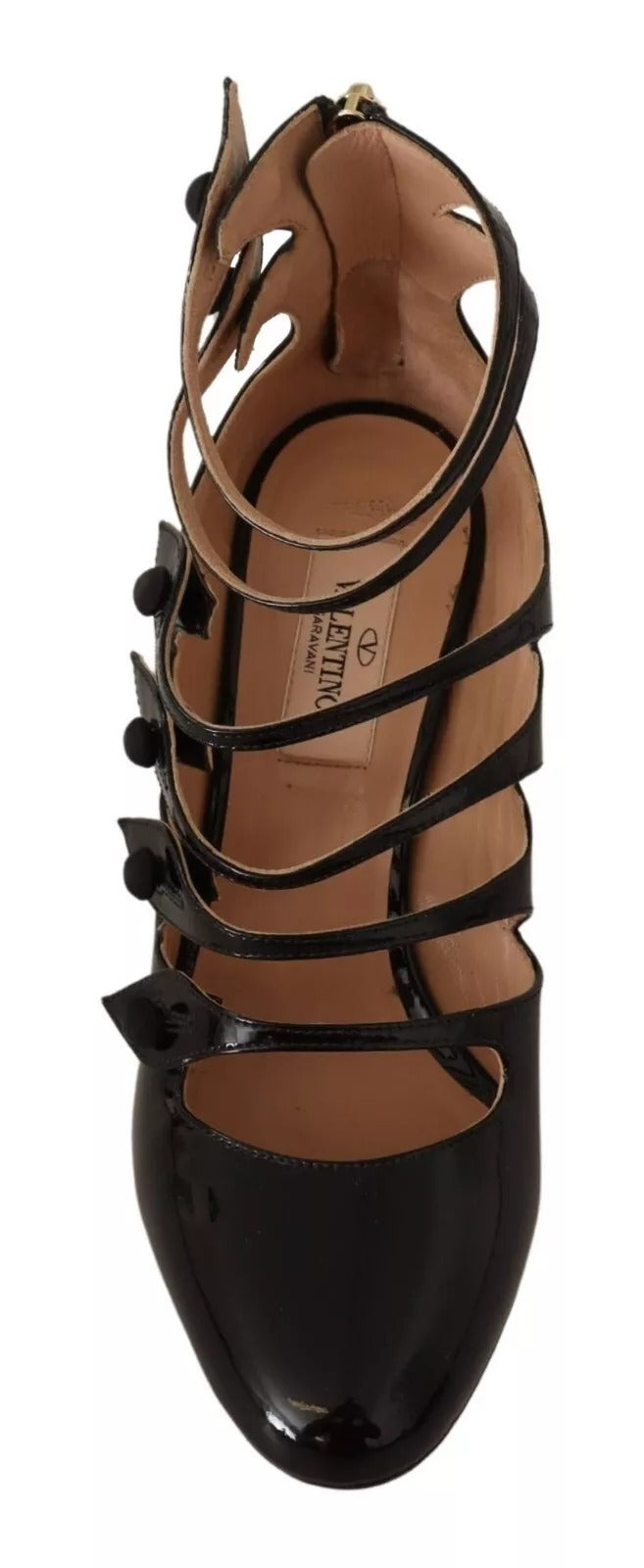 Valentino Black Multi Strap Leather Mid Heels Pumps
