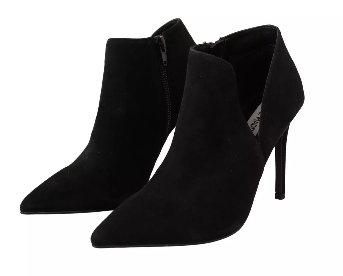 Steve Madden Black Suede Leather Stiletto Heel Boots