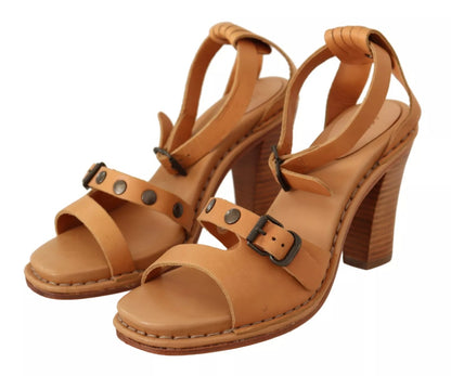 See By Chloé Brown Leather Studded Ankle Strap Sandals
