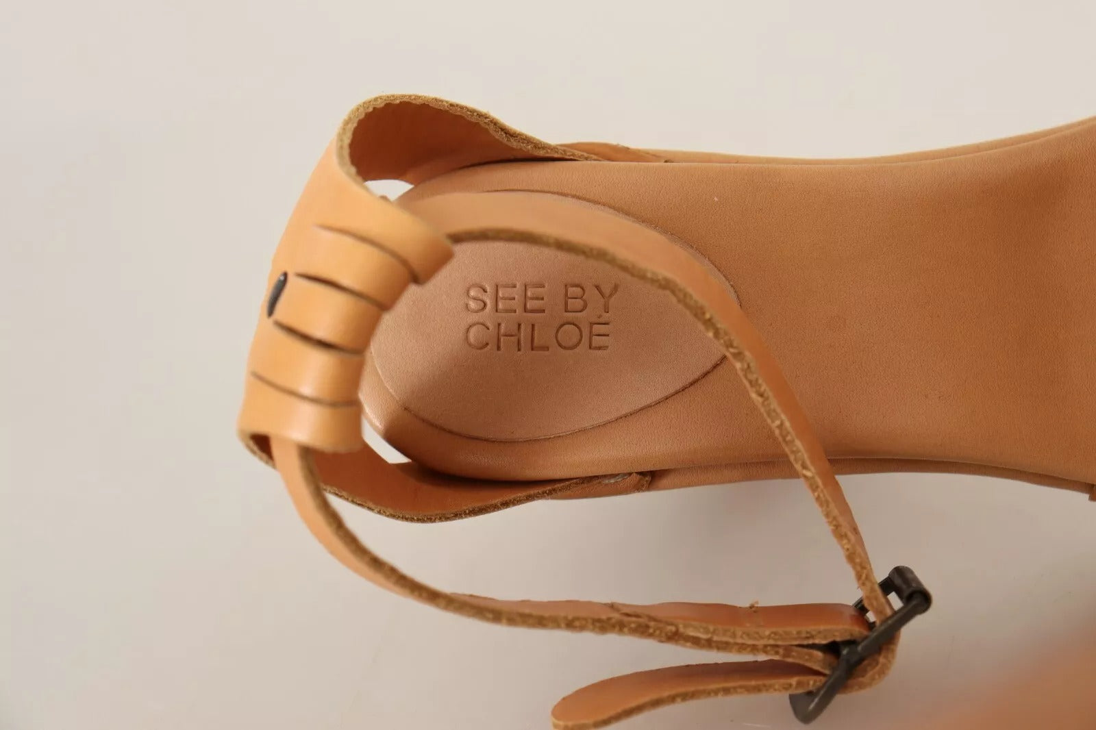 See By Chloé Brown Leather Studded Ankle Strap Sandals