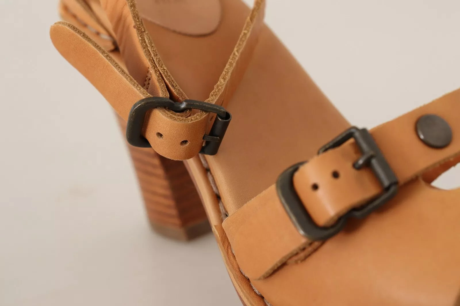 See By Chloé Brown Leather Studded Ankle Strap Sandals