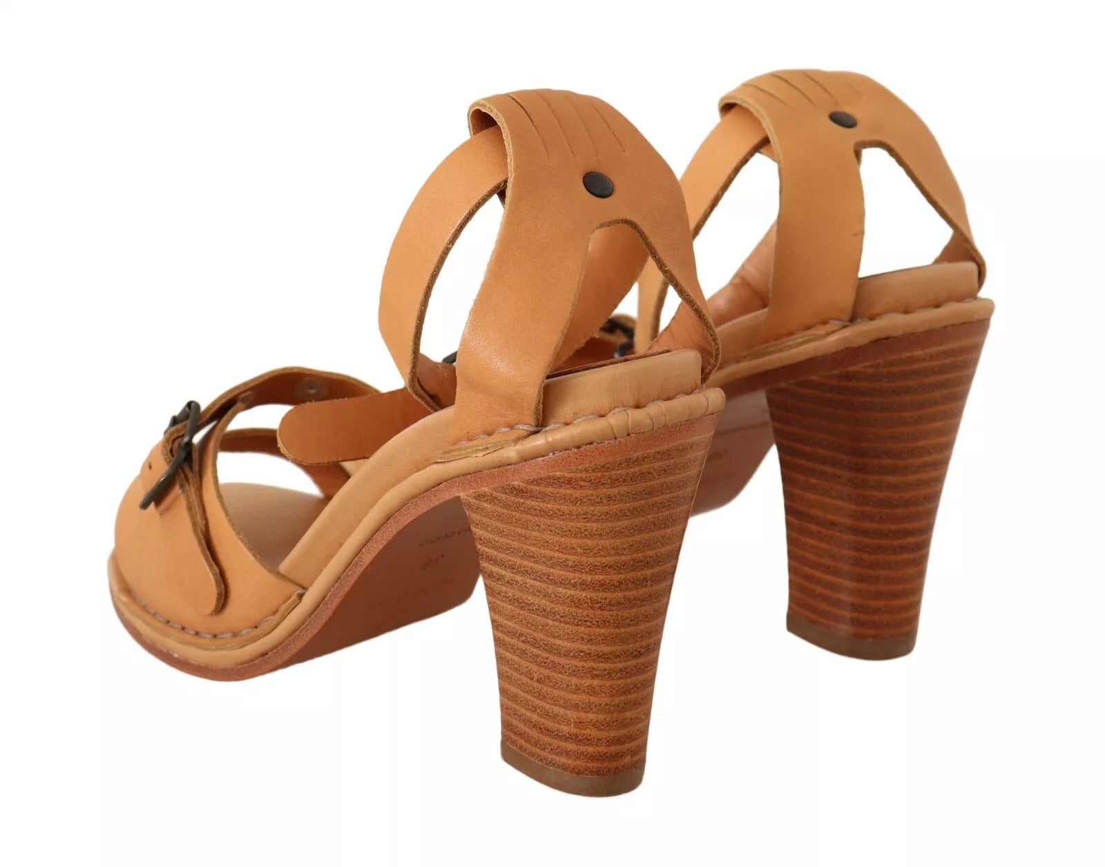 See By Chloé Brown Leather Studded Ankle Strap Sandals