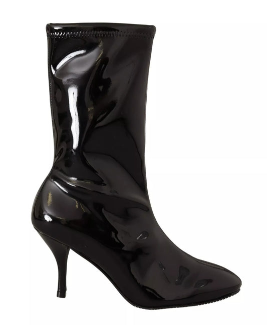 Stuart Weitzman Black Patent Leather High Heels Boots