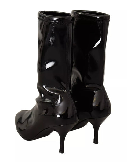 Stuart Weitzman Black Patent Leather High Heels Boots