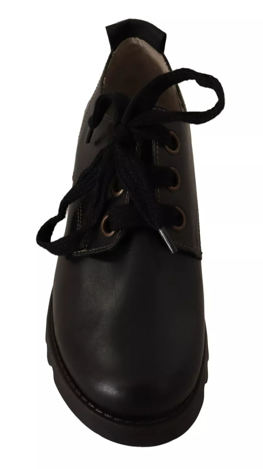 FLY LONDON Black Leather Low Top Lace Up Women Oxford Shoes