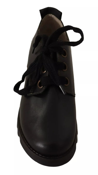 FLY LONDON Black Leather Low Top Lace Up Women Oxford Shoes