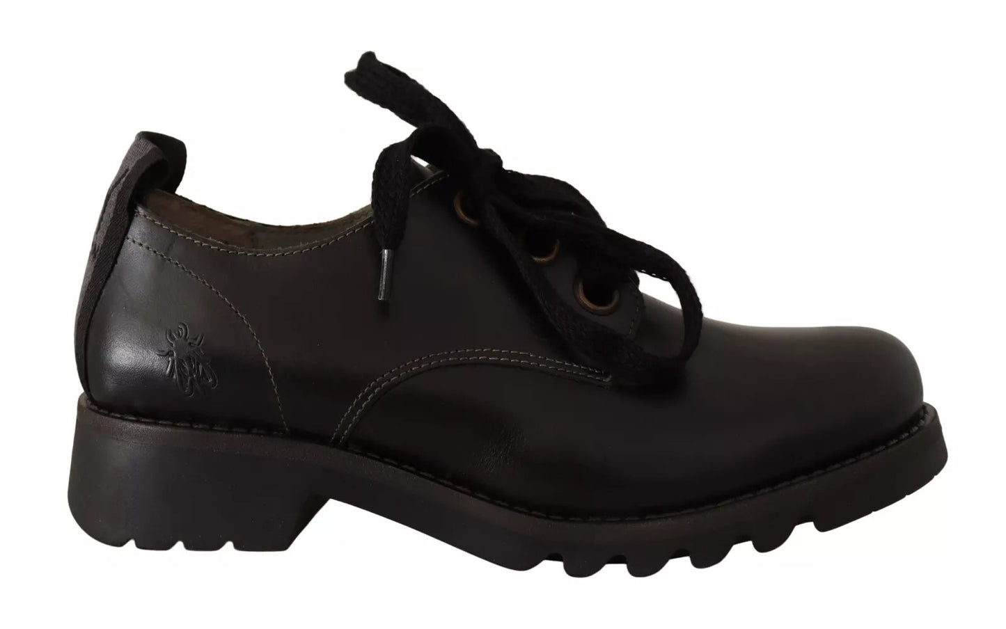 FLY LONDON Black Leather Low Top Lace Up Women Oxford Shoes